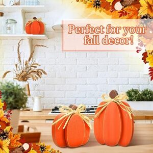 Tradder 3 Pcs Thanksgiving Pumpkin Decor Fall Table Wooden Sign Autumn Pumpkin Decoration Rustic Tiered Tray Decorations Pumpkin Block Table Centerpieces for Harvest Home (Orange)