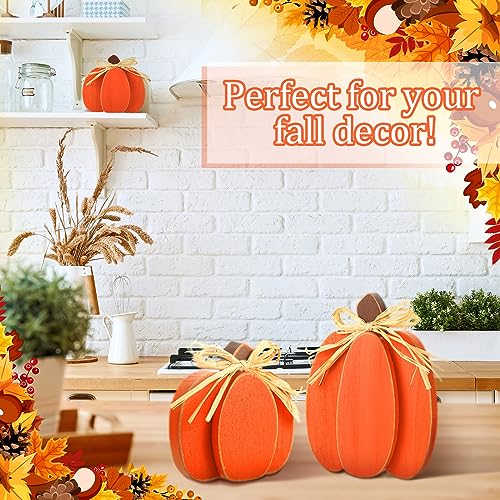 Tradder 3 Pcs Thanksgiving Pumpkin Decor Fall Table Wooden Sign Autumn Pumpkin Decoration Rustic Tiered Tray Decorations Pumpkin Block Table Centerpieces for Harvest Home (Orange)