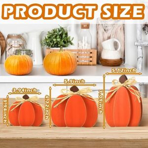 Tradder 3 Pcs Thanksgiving Pumpkin Decor Fall Table Wooden Sign Autumn Pumpkin Decoration Rustic Tiered Tray Decorations Pumpkin Block Table Centerpieces for Harvest Home (Orange)