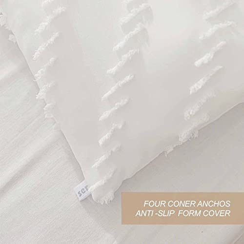 Nanko Twin Size Comforter Set White Tufted Jacquard Boho Soft Shabby Chic Reversible Down Alternative Microfiber Bedding - All Season Duvet and 1 Pillowcases Farmhouse Bed Sets Women Men 68 x 90 2pc