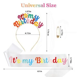 Araluky Happy Birthday Crowns for Women IT'S MY BIRTHDAY Alloy Headband with Its My Birthday Sash and Tiara for Women Rainbow Birthday Headband Tiaras for Women Girls Parties Favors Gift (Rainbow)