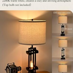 LEDIARY 27" Tall Farmhouse Table Lamps with AC Outlet and USB Ports, Rustic Living Room Lamps Set of 2, Black Industrial End Table Lamp for Bedroom Nightstand, 2 Blubs Included