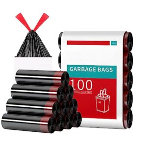 100 count drawstring trash bags, jixik 4 gallon thickened garbage bags 17.7" x 19.7" unscented trash bags for kitchen, bathroom, office waste bin liners