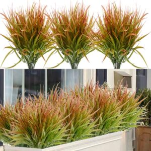 szjias fake plants outdoor artificial grass plastic plants uv resistant greenery (8 pcs, orange)