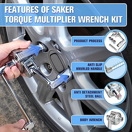 Saker Torque Multiplier Wrench Set-Heavy Duty Labor-Saving Nut Disassembly Tool with 17mm/19mm/21mm Sockets Perfect for Loosening Car Tire Lug Nuts