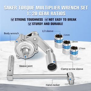 Saker Torque Multiplier Wrench Set-Heavy Duty Labor-Saving Nut Disassembly Tool with 17mm/19mm/21mm Sockets Perfect for Loosening Car Tire Lug Nuts