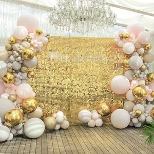 ayfjovs 49pcs light gold shimmer wall backdrop panel, shiny champagne shimmer wall backdrop, glitter wall for birthday, wedding, engagement, receptions, photo shoots, anniversary party