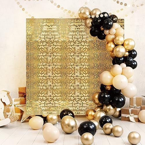 Ayfjovs 49PCS Light Gold Shimmer Wall Backdrop Panel, Shiny Champagne Shimmer Wall Backdrop, Glitter Wall for Birthday, Wedding, Engagement, Receptions, Photo Shoots, Anniversary Party