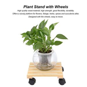 lesiega Wooden Plant Caddy Rolling Plant Stand with 360°Removable Caster Wheel Square Plant Roller Used Outdoor & Indoor, on Patio, Ideal for Flower Pot, 9.8 x 9.8in,