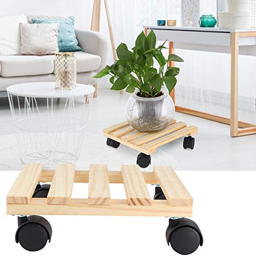 lesiega Wooden Plant Caddy Rolling Plant Stand with 360°Removable Caster Wheel Square Plant Roller Used Outdoor & Indoor, on Patio, Ideal for Flower Pot, 9.8 x 9.8in,