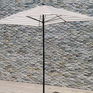 Patio Umbrella Portable White and Light Brown Striped Pool Patio Umbrella, Rectangle Outside/Beach/Market Table Umbrella, Garden Umbrella Parasol