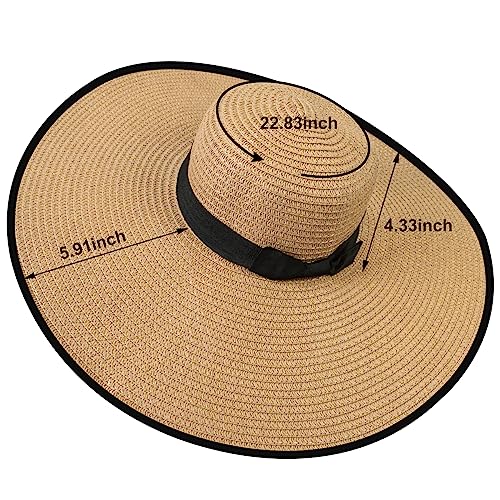 Womens Sun Hat UV Protection Wide Brim Beach Hat Floppy Foldable Roll-Up Straw Hats for Women UPF 50, E Khaki&Black