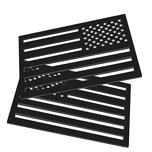 2 Pack Embossed 3D Metal All Black American Flag Emblem Decal Stickers, 4mm Thickness Acrylic Cut-Out USA Car Military Patriotic Emblem Compatible with Jeep, Trucks, RV, SUV and More