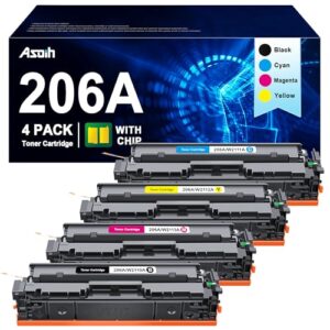 206a toner cartridges 4 pack (with chip) compatible for hp 206a toner cartridges hp set hp 206x, work for hp color laserjet mfp m283fdw, hp mfp m283cdw, m255 m255dw, m283 series, w2110a, 4 pack