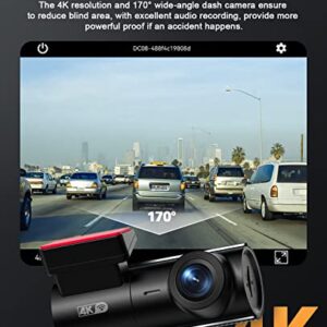 Dash Cam 4K WiFi 2160P Car Camera, Dash Camera for Cars, Mini Front Dashcam for Cars with Night Vision, Loop Recording, G-Sensor,24H Parking Monitor,Supercapacitor,Voice Prompt,APP,64GB Card Included