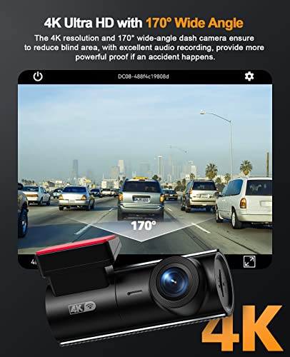 Dash Cam 4K WiFi 2160P Car Camera, Dash Camera for Cars, Mini Front Dashcam for Cars with Night Vision, Loop Recording, G-Sensor,24H Parking Monitor,Supercapacitor,Voice Prompt,APP,64GB Card Included