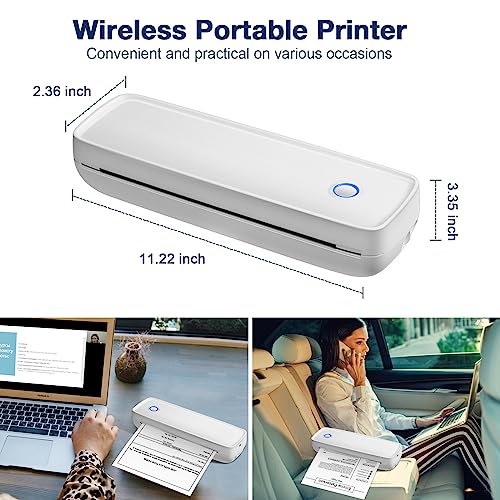 Portable Printers Wireless for Travel, Inkless Thermal Printer Supports A4 Paper (8.3"*11.7") for Mobile Monochrome Prints, Bluetooth Smart Printer Compatible with Android iOS Phones & Laptops