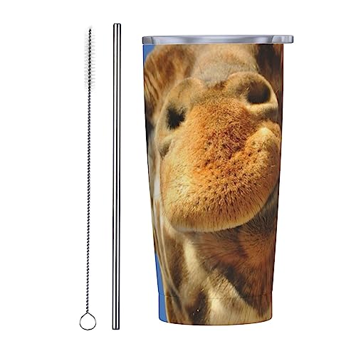 QQLADY 20oz Travel Coffee Mug funny giraffe Insulated Tumbler with Lid And Straws Reusable Stainless Steel Water Bottle Travel Coffee Cups Tumbler For Women Men