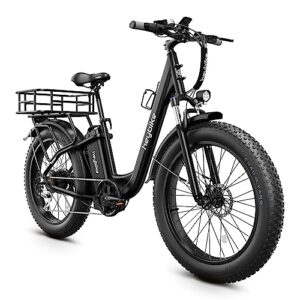 heybike explore electric bike for adults 48v 20ah removable massive battery, 750w brushless motor, 26" x 4.0 fat tire step-thru ebike up to 28mph, ul certified,shimano 7-speed