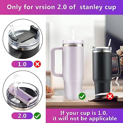 2Sets Silicone Spill Proof Stopper for Stanley 40/30 oz Quencher H2.0 Tumbler with Handle for Stanley Cup Accessories Including 2 Straw Cover Cap, 2 Round Leak Stopper 2 Square Spill Stoppers