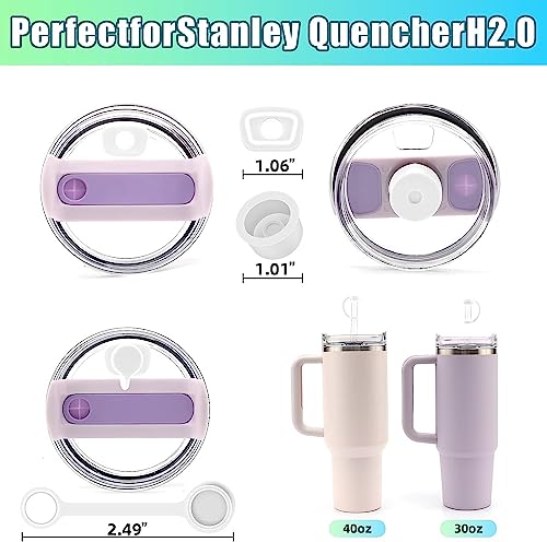 2Sets Silicone Spill Proof Stopper for Stanley 40/30 oz Quencher H2.0 Tumbler with Handle for Stanley Cup Accessories Including 2 Straw Cover Cap, 2 Round Leak Stopper 2 Square Spill Stoppers