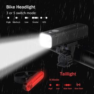 USB Rechargeable Bike Lights Set Night Riding Front and Back Bicycle Light Flashlight Bike Headlight Powerful 5 Light Mode Waterproof Easy to Install for Men Women Kids Road Mountain MTB Cycling