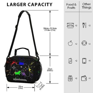 Cool Game Controller Lunch Bag for Women Men Video Joysticks Gamepad Insulated Cooler Tote Bag with Adjustable Shoulder Strap Large Capacity Reusable Leakproof Picnic Lunch Box Outdoor for Adult Offic