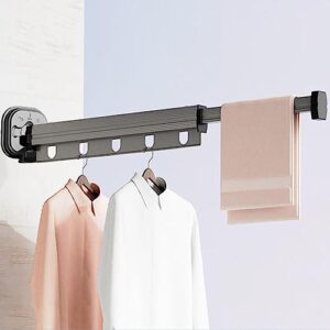 Wall Mounted Clothes Drying Rack, Suction Cup Clothing Hanger Organizer,No Punch Aluminum Clothing Hanger Rack with A Thickened Suction Cup Base, Collapsible Clothing Rack for Towels Bed Sheet Sock