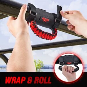 UTV Grab Handles Roll Bar Grab Handles. RZR Passenger Grab Handle 2 Pack Roll Cage Handle Fits Polaris Ranger, Mule, Teryx, CFMoto, Yamaha, Honda Pioneer, Can Am SxS UTV Accessories Red Paracord