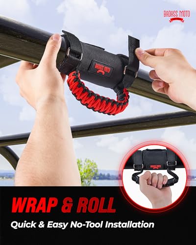 UTV Grab Handles Roll Bar Grab Handles. RZR Passenger Grab Handle 2 Pack Roll Cage Handle Fits Polaris Ranger, Mule, Teryx, CFMoto, Yamaha, Honda Pioneer, Can Am SxS UTV Accessories Red Paracord