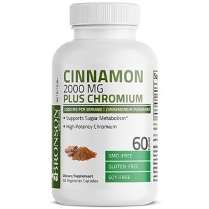 bronson cinnamon 2000 mg per serving plus chromium supports sugar metabolism, high potency chromium, non-gmo, 60 vegetarian capsules