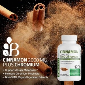 Bronson Cinnamon 2000 MG per Serving Plus Chromium Supports Sugar Metabolism, High Potency Chromium, Non-GMO, 60 Vegetarian Capsules