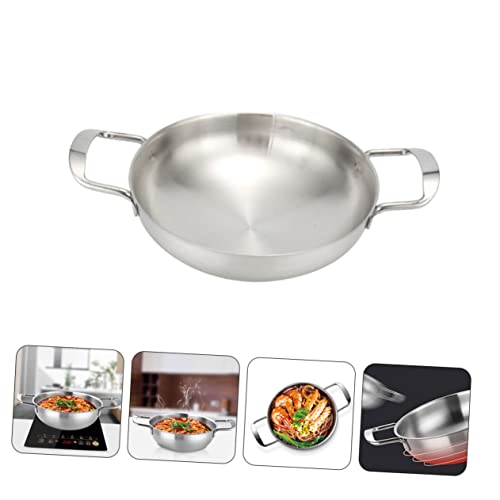 Cabilock 1pc Stainless Steel Soup Pot Wok Pan with Lid Metal Cooking Utensils Korean Cookware Fast Heating Pot Kitchen Deep Fryer Round Everyday Pan Stainless Stockpot Instant Noodle Pot