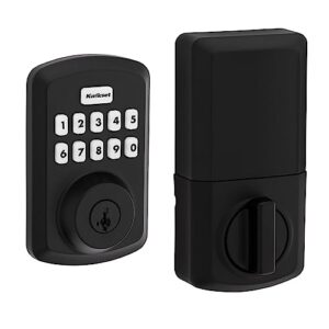 kwikset powerbolt 250 10-button keypad matte black transitional electronic deadbolt door lock, featuring convenient keyless entry, customizable user codes and auto locking