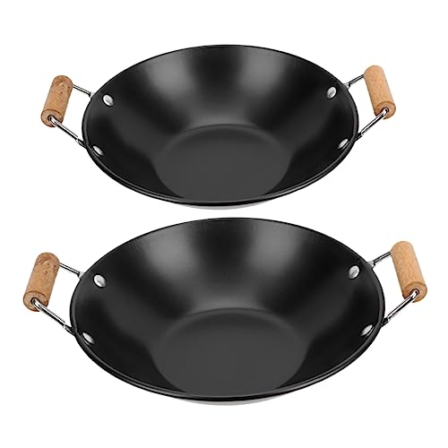 HEMOTON 2pcs Stainless Steel Griddle Korean Hot Pot Asian Cookware Non Stick Skillets Saucier Pan Cast Iron Wok with Lid Small Wok Thickened Pot Kitchen Supply Pot with Double Ear Thicken