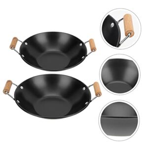 HEMOTON 2pcs Stainless Steel Griddle Korean Hot Pot Asian Cookware Non Stick Skillets Saucier Pan Cast Iron Wok with Lid Small Wok Thickened Pot Kitchen Supply Pot with Double Ear Thicken