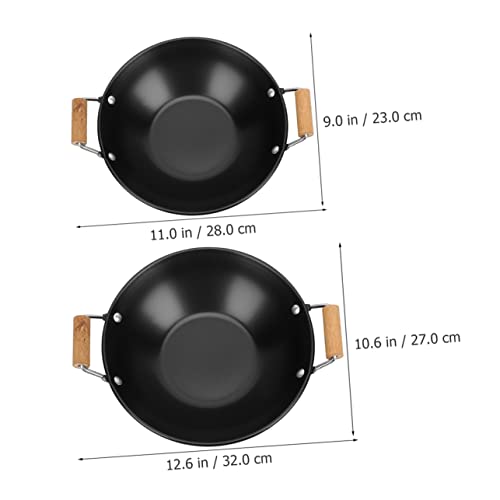 HEMOTON 2pcs Stainless Steel Griddle Korean Hot Pot Asian Cookware Non Stick Skillets Saucier Pan Cast Iron Wok with Lid Small Wok Thickened Pot Kitchen Supply Pot with Double Ear Thicken