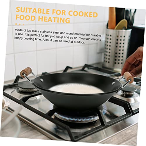 HEMOTON 2pcs Stainless Steel Griddle Korean Hot Pot Asian Cookware Non Stick Skillets Saucier Pan Cast Iron Wok with Lid Small Wok Thickened Pot Kitchen Supply Pot with Double Ear Thicken