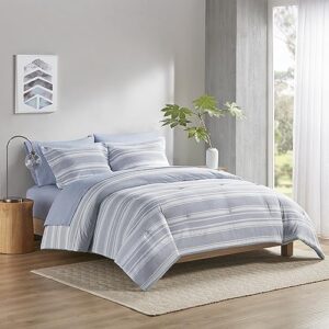 Codi Bedding comforter set Queen Size, 7 Pieces Blue White Striped Bed in a Bag Reversible, Modern Cationic Dyeing Bed Sets with 1 Comforter, 2 Pillow Shams, Flat Sheet, Fitted Sheet and 2 Pillowcases