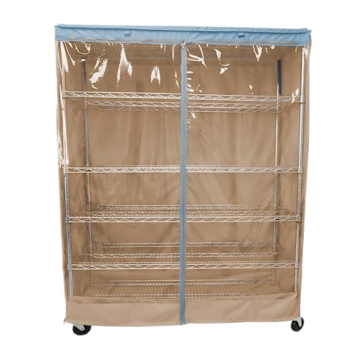 Formosa Covers | Storage Shelving Unit Cover for Metal Wire Utility Racks in Garage, Home, Kitchen, or Office Organization Khaki and Clear PVC Viewing Panel and Blue Trim (60" W x 24" D x 72" H)