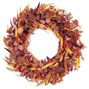 Decorjuvia Eucalyptus Fall Wreaths for Front Door with Berries Mix Leaves 22 inch Thanksgiving Harvest Front Door Wreath Decor Farmhouse Outdoor Fall Wreath Large Autumn Wreaths for Outside Indoor