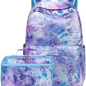 CAMTOP Girls Backpack with Lunch Box Lightweight Waterproof Preschool Kindergarten Elementary School BookBag Set(Marble Purple)