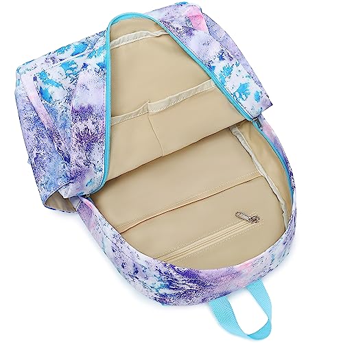 CAMTOP Girls Backpack with Lunch Box Lightweight Waterproof Preschool Kindergarten Elementary School BookBag Set(Marble Purple)