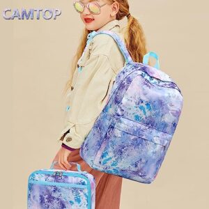 CAMTOP Girls Backpack with Lunch Box Lightweight Waterproof Preschool Kindergarten Elementary School BookBag Set(Marble Purple)