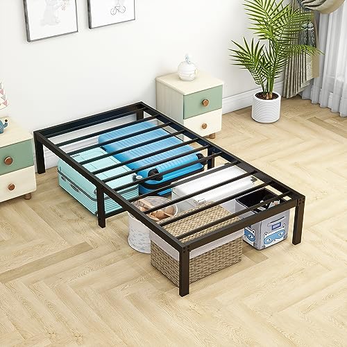 DUMEE Metal Twin Bed Frames 14 Inch High Heavy Duty Metal Platform Bed Frame Twin Size No Box Spring Needed, Under Bed Storage, Enhanced Support Noise Free, Black