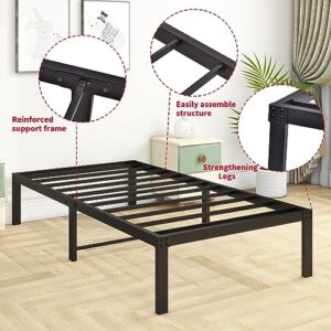 DUMEE Metal Twin Bed Frames 14 Inch High Heavy Duty Metal Platform Bed Frame Twin Size No Box Spring Needed, Under Bed Storage, Enhanced Support Noise Free, Black