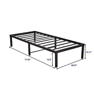 DUMEE Metal Twin Bed Frames 14 Inch High Heavy Duty Metal Platform Bed Frame Twin Size No Box Spring Needed, Under Bed Storage, Enhanced Support Noise Free, Black