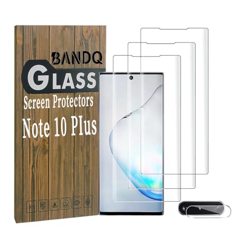 BANDQ 3 Pack for Samsung Galaxy Note 10 Plus Screen Protector, 1 Pack Camera Lens Protector, 9H Scratch-Resistant HD Clear Tempered Glass Screen Protector Galaxy Note 10+ Plus Screen Protecto