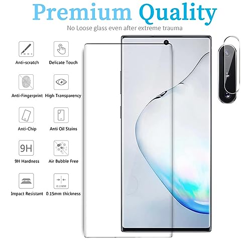 BANDQ 3 Pack for Samsung Galaxy Note 10 Plus Screen Protector, 1 Pack Camera Lens Protector, 9H Scratch-Resistant HD Clear Tempered Glass Screen Protector Galaxy Note 10+ Plus Screen Protecto