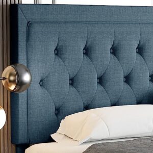 Allewie Queen Size Bed Frame Upholstered Platform Bed with Adjustable Headboard, Button Tufted, Wood Slat Support, Easy Assembly, Blue